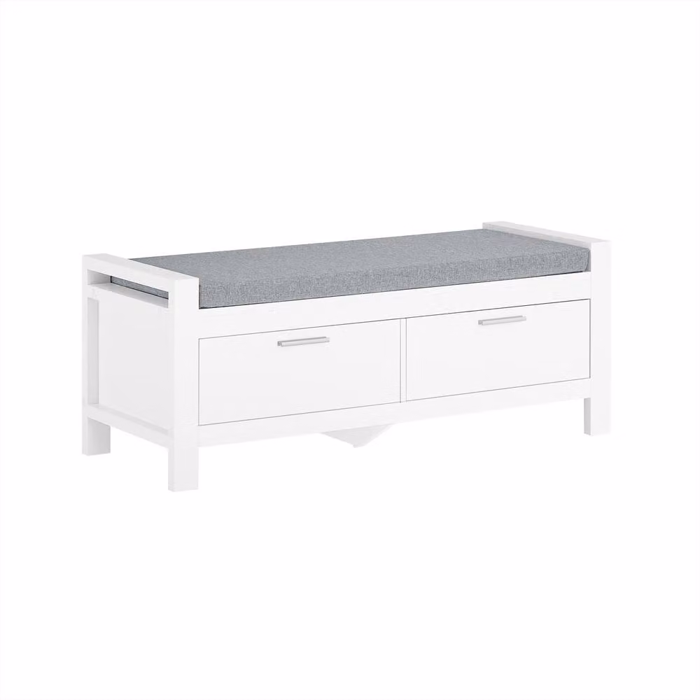 SoBuy Storage Bench with Cushion and 2 Drawers in White and Grey, W/D/H: 100 x 120 x 40 cm – 2