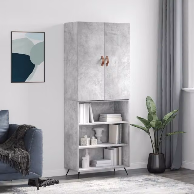 Berkfield Home Highboard in Concrete Grey, W/D/H: 69.5 x 34 x 180 cm – 1