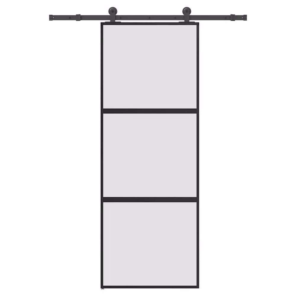 Berkfield Home Black Sliding Door with Hardware Set, Tempered Glass and Aluminium, W: 76 cm, H: 205 cm – 1