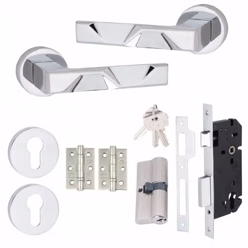 Golden Grace Nova Euro Lock Handles with 70mm Key Set in Polished Chrome