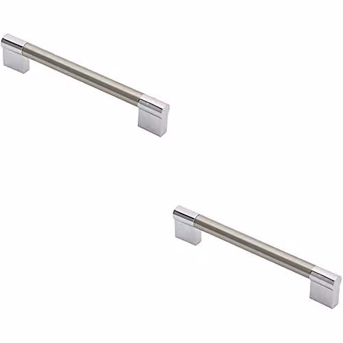 Loops 2 Pack Keyhole Bar Pull Handles in Satin Nickel and Chrome, W: 17.2 cm, D: 1.4 cm, Fixing Centres: 16 cm
