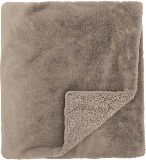 Murmur Skye Reversible Faux Fur and Fleece Throw, Grey, W/D/H: 170 x 130 x 1 cm