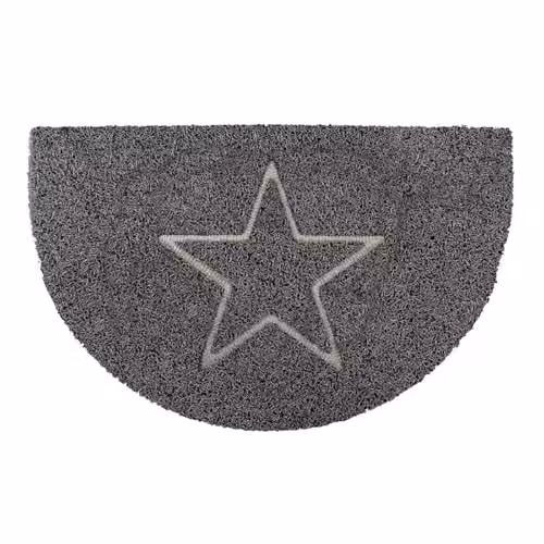 Oseasons Star Half Moon Doormat in Grey, Semicircular Non-Slip Spaghetti Coil Vinyl Entrance Rug with PVC Backing