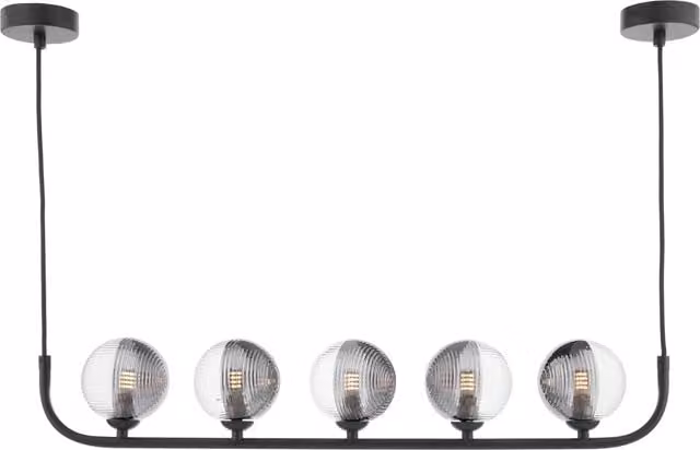 Dar CRA0522-18 Modern Suspended Bar Pendant Light in Black with Transparent Glass, Height Adjustable and Dimmable