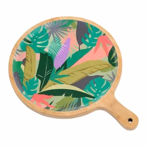 OHS Palm Print Round Bamboo Pizza and Charcuterie Serving Board in Green – 1
