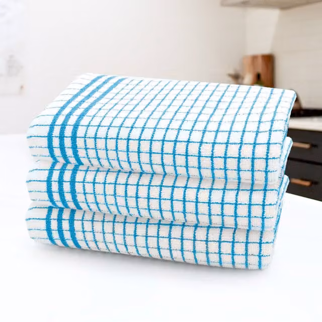 Kitchen Trends Set of 3 Highly Absorbent Striped Cotton Tea Towels in Petrol Blue
