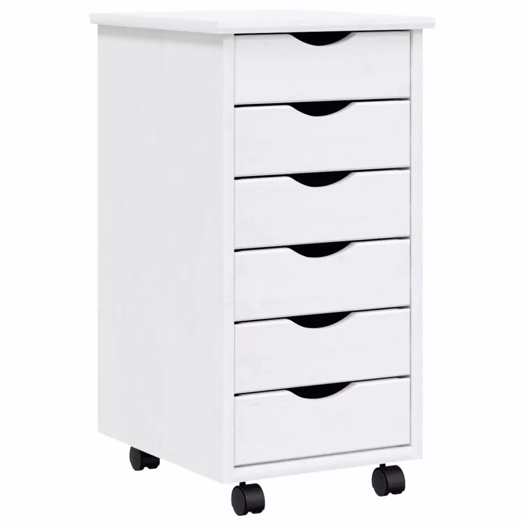 Berkfield Home MOSS White Rolling Cabinet with Drawers in Solid Pine Wood – 2
