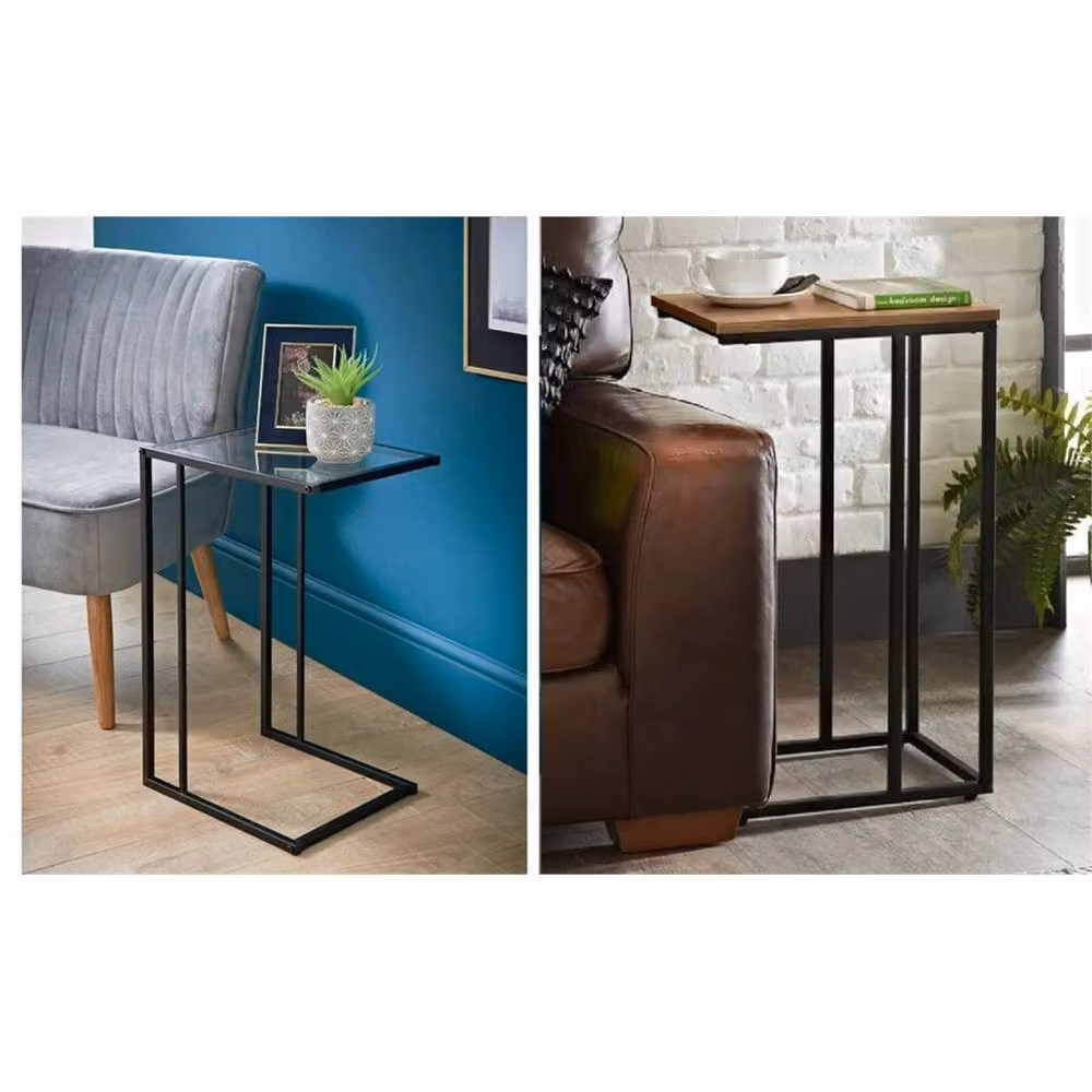 Nordara Black Glass Top Small Sofa Side End Table for Bedroom, W/D/H: 59.0 x 30.0 x 40.0 cm – 2
