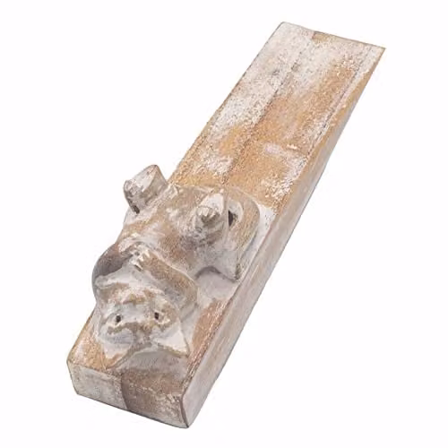 KDMD Hand Carved Brown Wooden Kitten Doorstop – 1