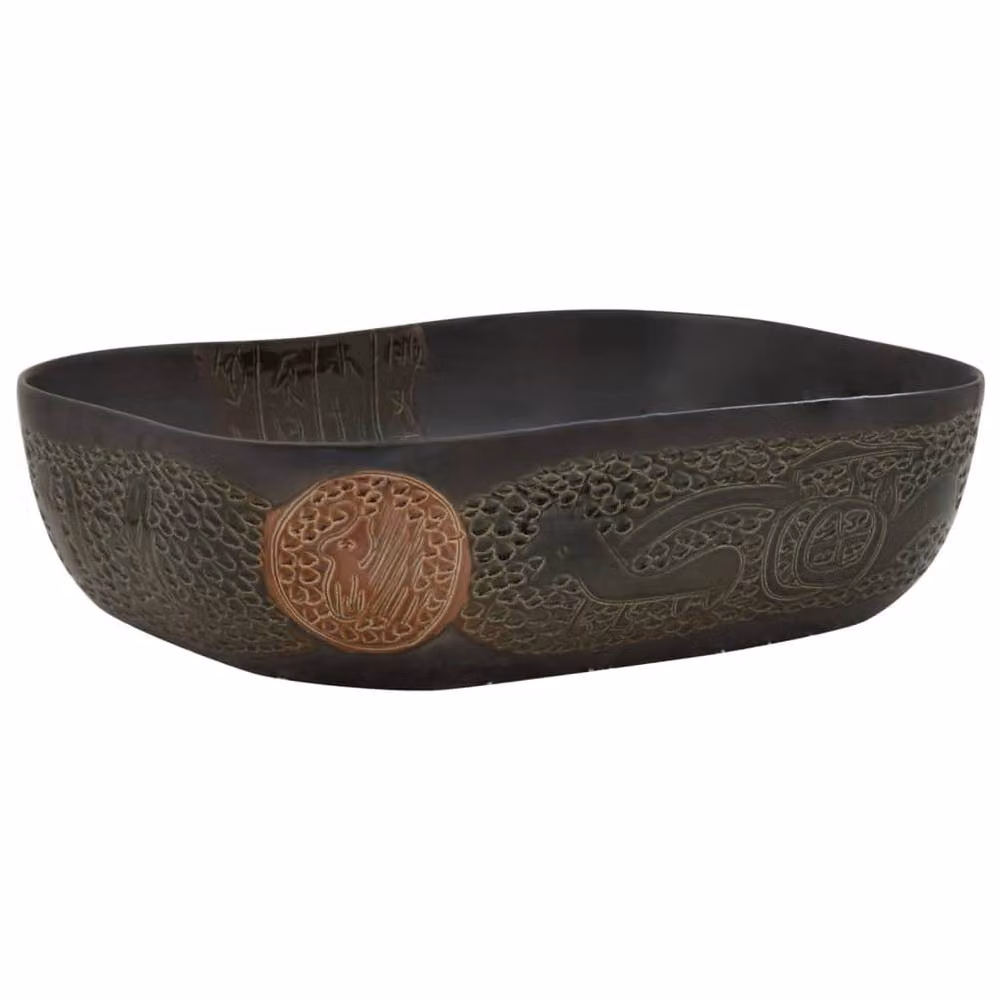 Berkfield Home Black Rectangular Ceramic Countertop Basin W: 48 cm, D: 37.5 cm, H: 13.5 cm – 3