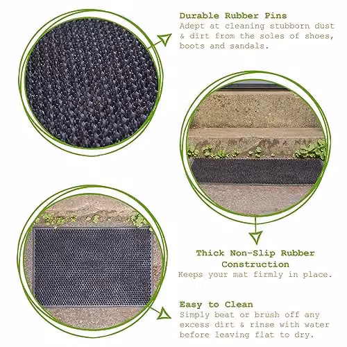 Nicola Spring Heavy Duty Rubber Door Mat, Black, W: 60 cm, D: 40 cm, H: 1 cm – 3