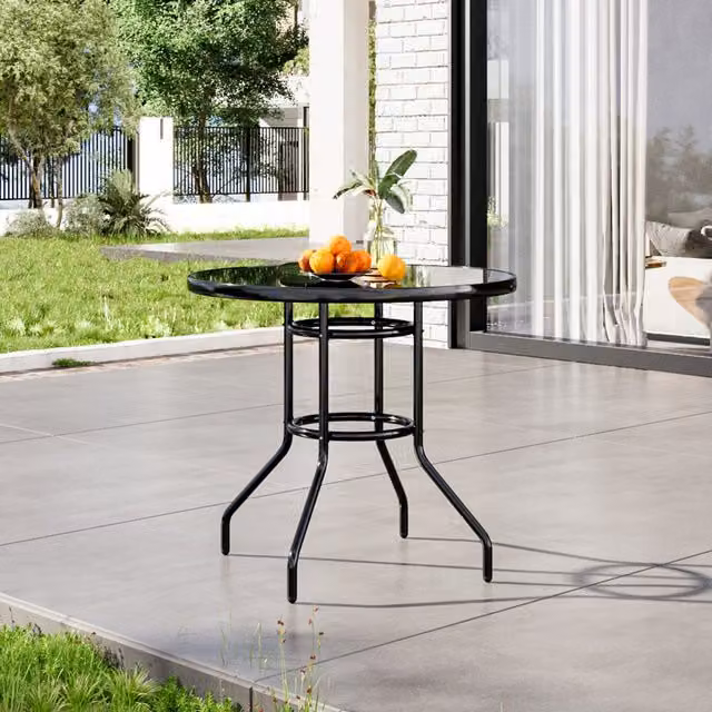 Breeins Modern Black Tempered Glass Garden Table, W: 80 cm, D: 72 cm, H: 72 cm