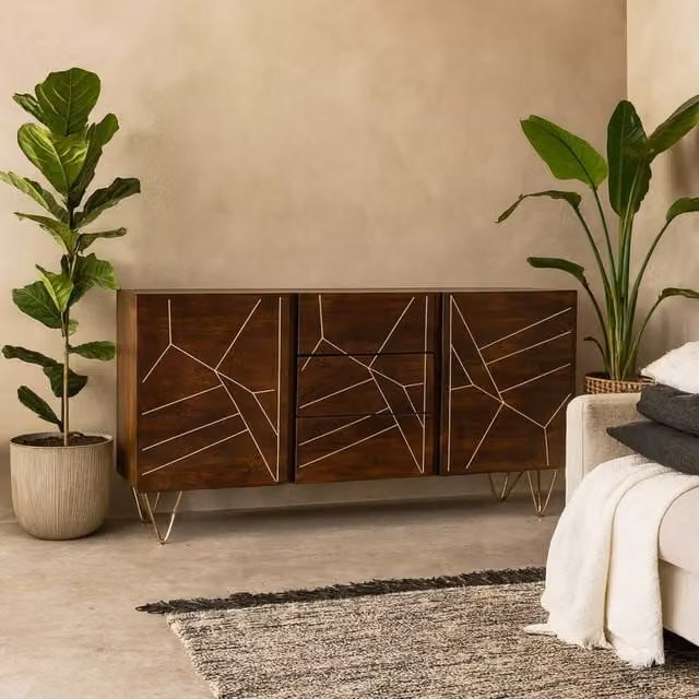 Wyld Haus Bandung Mango Wood Sideboard in Brown with 3 Drawers and 2 Doors