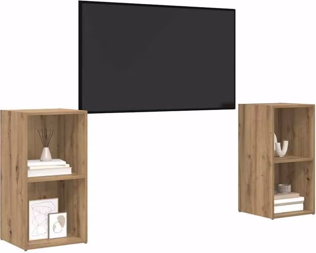 Berkfield Home 2-Piece Decorative Shelf Set in Artisan Oak Brown, W/D/H: 72 x 35 x 36.5 cm – 1