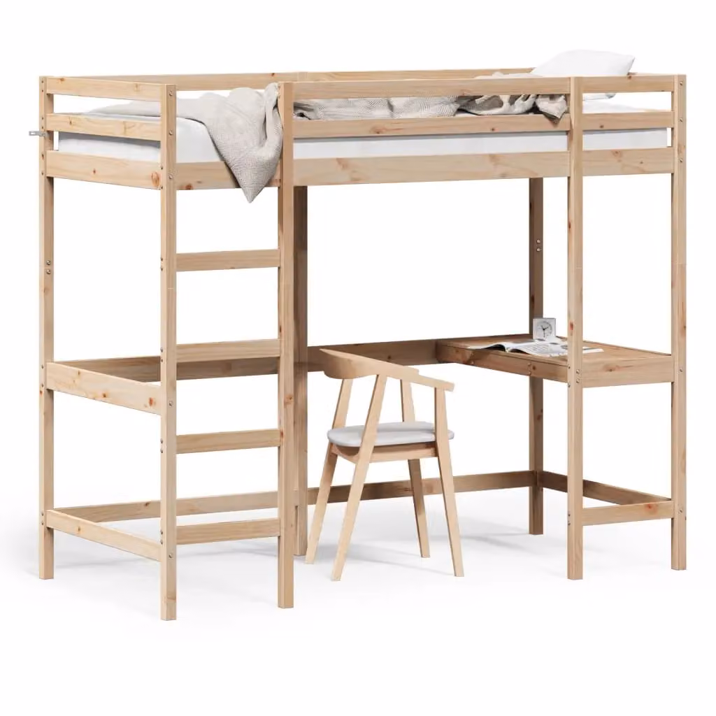 Berkfield Home Loft Bed in Brown Solid Pine Wood, W/D/H: 90 x 200 cm – 2