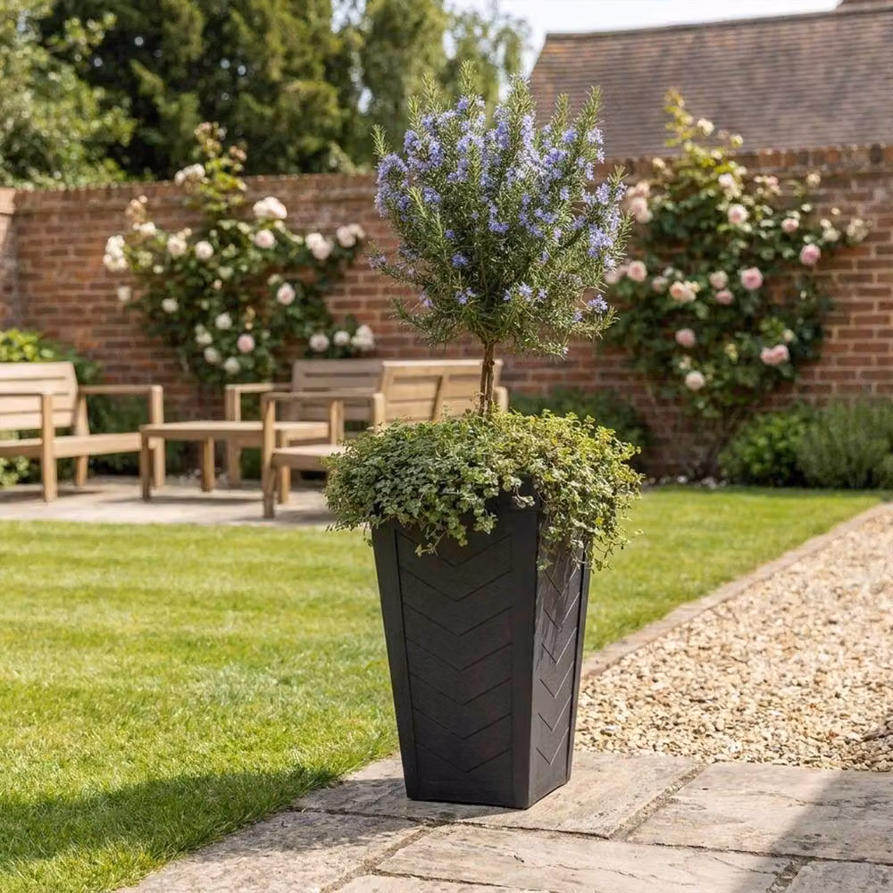 Nicoman Black and Grey Chevron Rubber Tall Square Planter, Pack of 2, W/D/H: 37 x 37 x 57 cm – 7