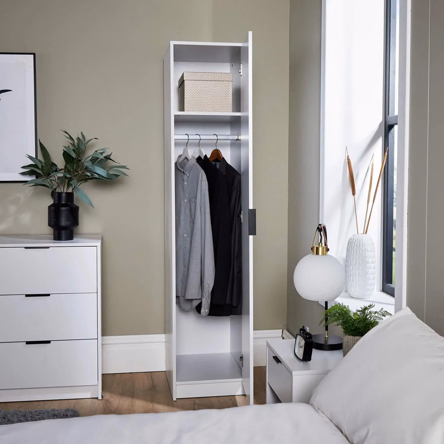 Home Source Phoenix 1 Door Wardrobe in White – 2