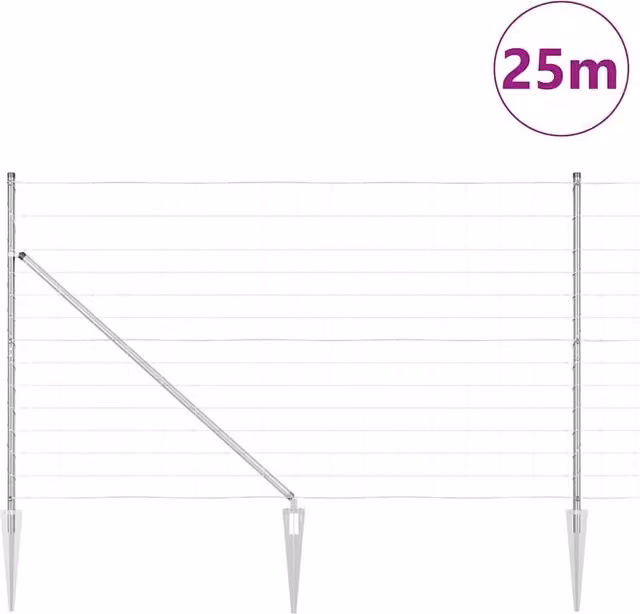 Berkfield Home Modern Field Fence in Silver Galvanised Steel, H 140 cm x W 25 m