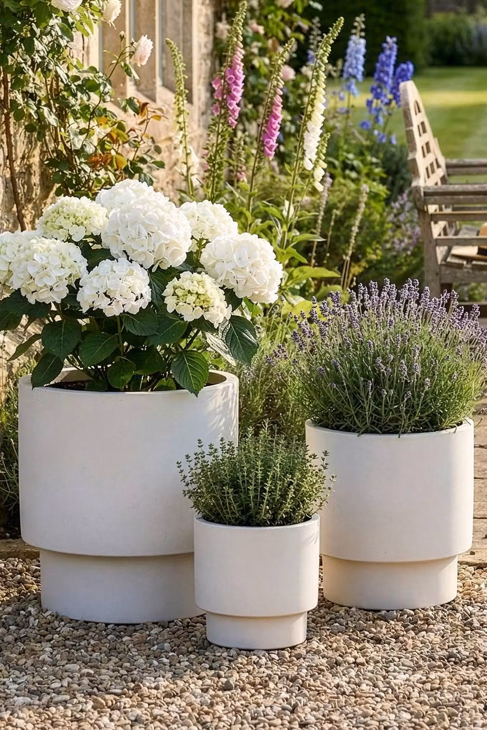 Dibor Set of 3 Grey and White Ceramic Clay Planter Tubs for Ornamental Gardens – 2