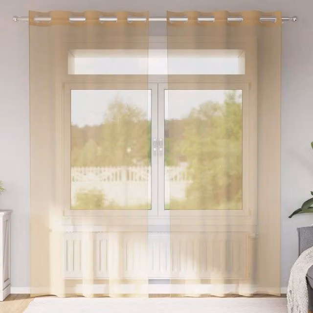 Berkfield Home Sand and Brown Voile Eyelet Curtains, 2 Pack, H 245 cm x W 140 cm