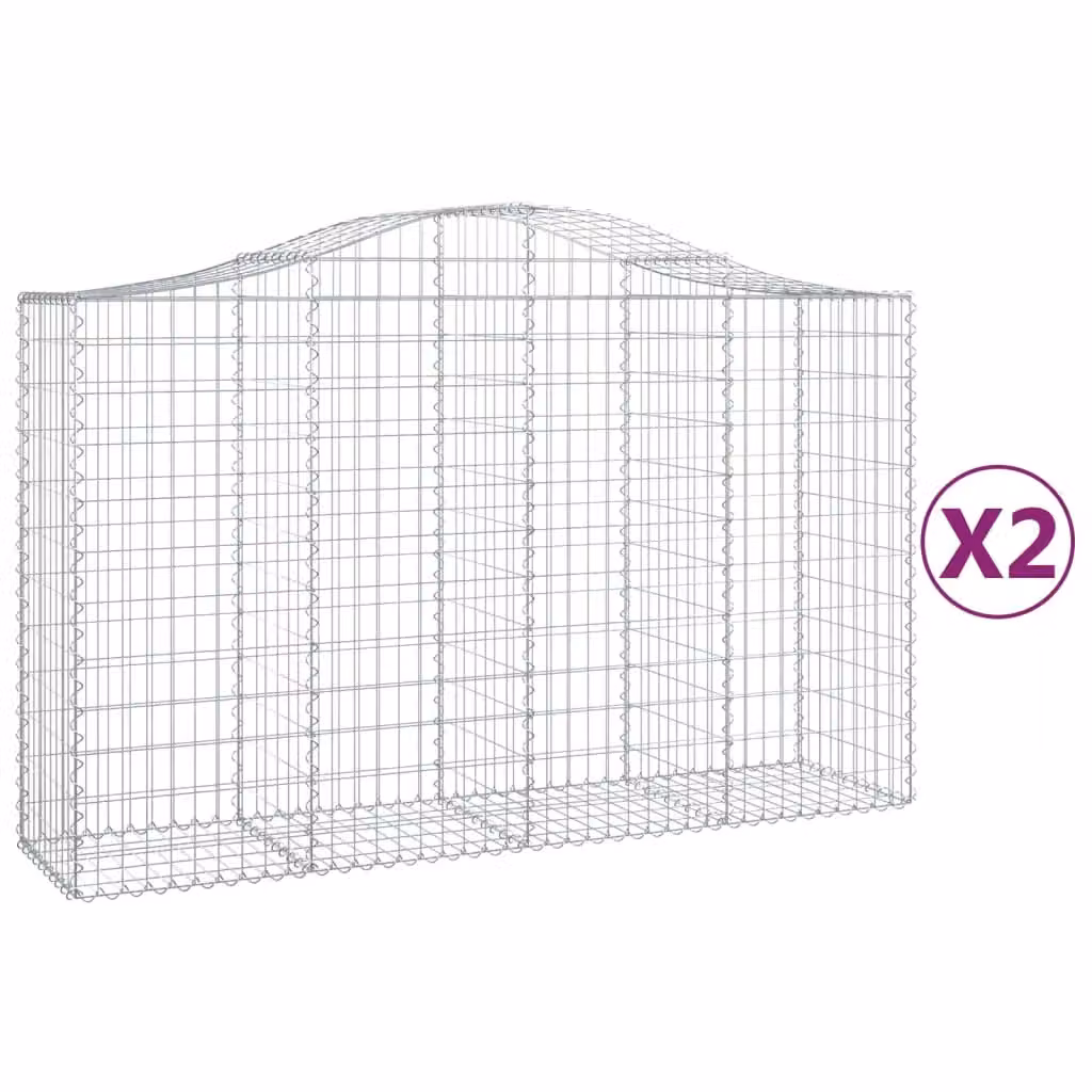 Berkfield Home Arched Gabion Baskets, 2 Piece Set, Silver Galvanised Steel, W: 200 cm, D: 50 cm, H: 120-140 cm – 2