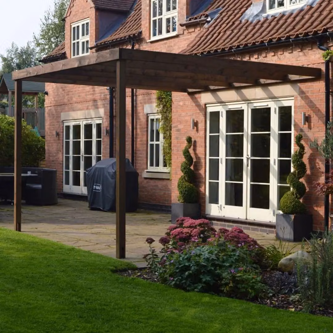 Rutland County Garden Furniture Ltd Wall Mounted Box Pergola in Rustic Brown, W: 360 cm, D: 360 cm, H: 270 cm – 2