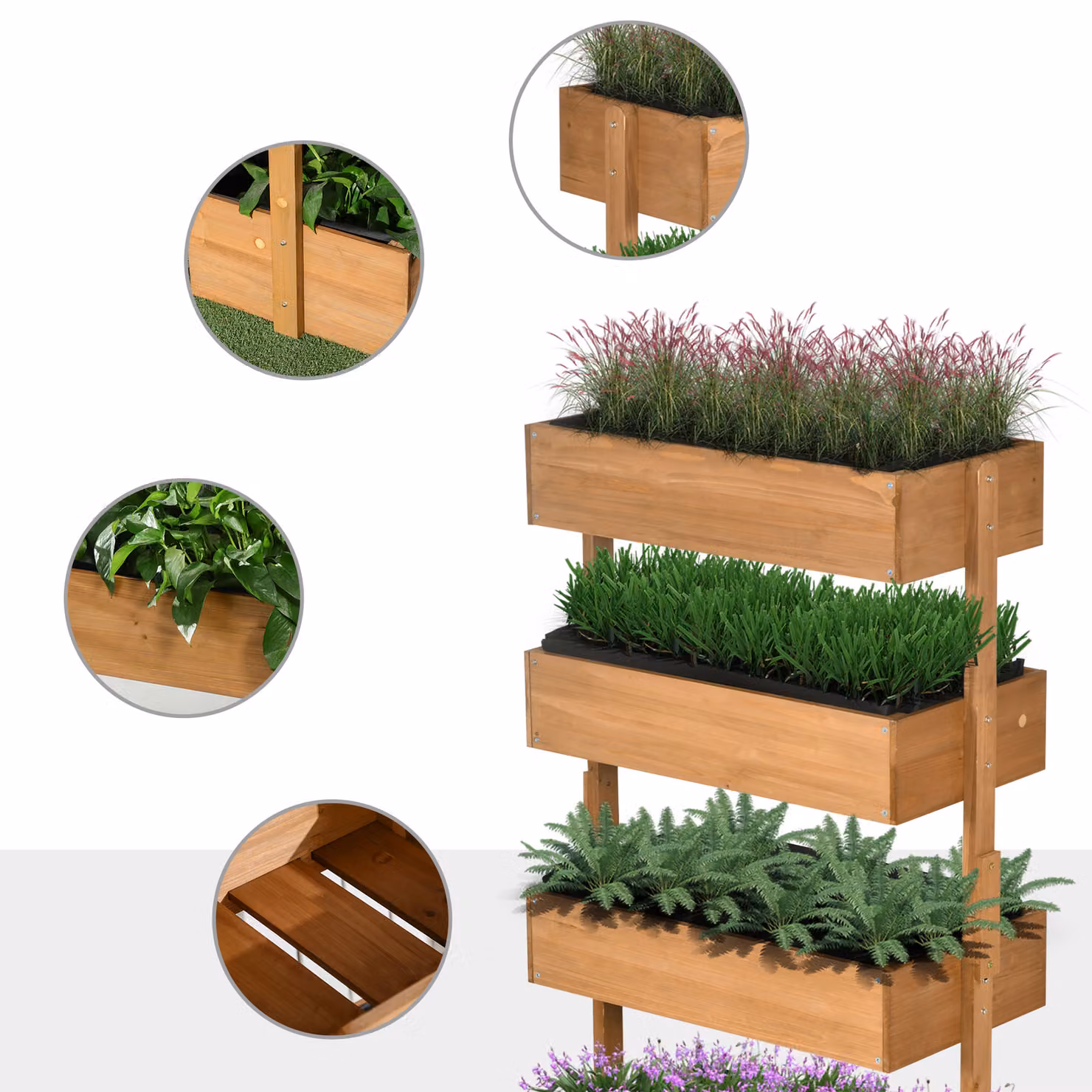 Outsunny 4-Tier Wooden Raised Garden Bed, Orange and Brown Vertical Planter Box, W/D/H: 80 x 45 x 142 cm – 6