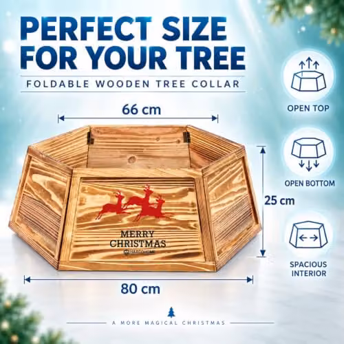 Shatchi Rustic Hexagon Wooden Christmas Tree Collar in Brown and Beige, 80 cm Diameter – 2