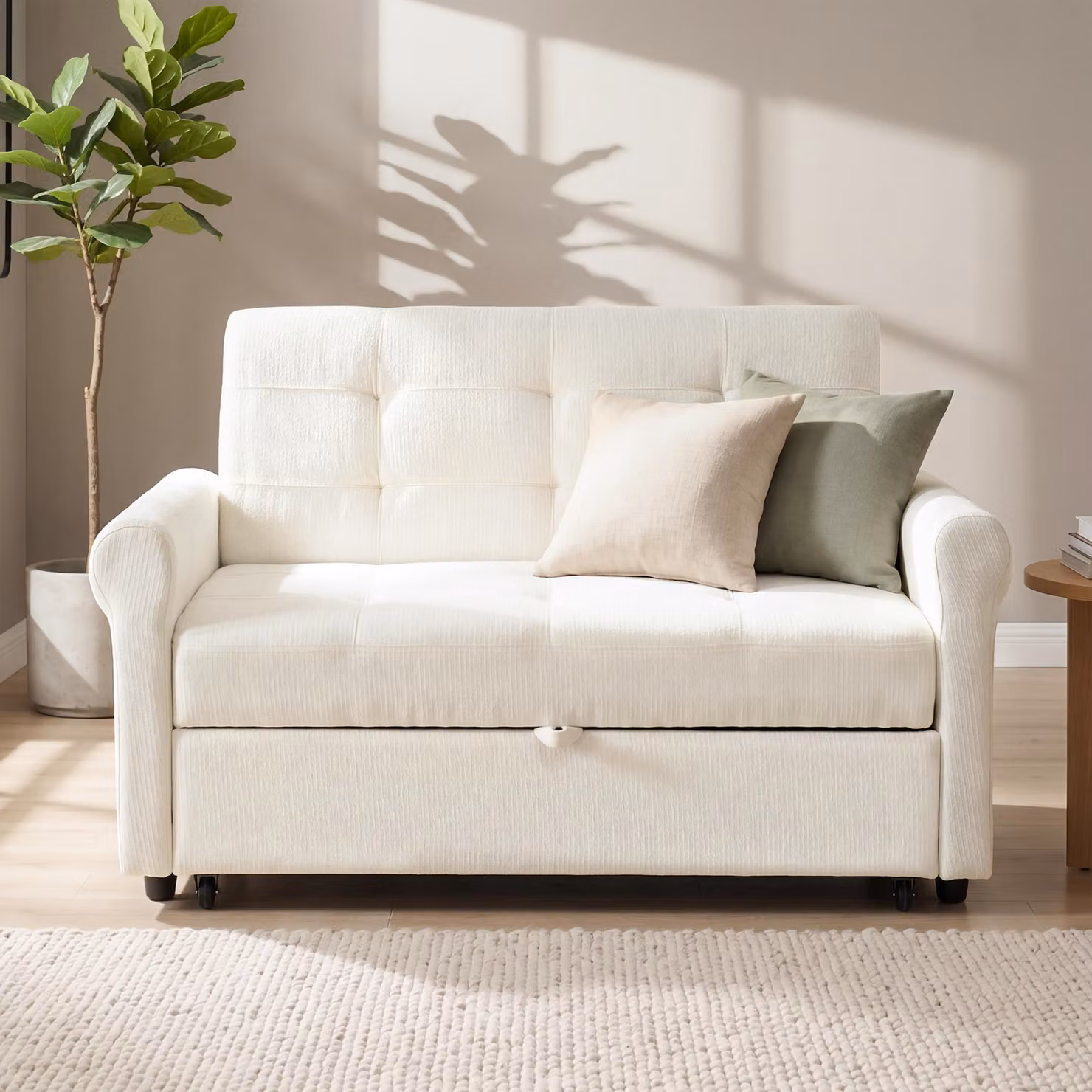 Aosom UK Convertible Sofa Bed with Adjustable Backrest, USB and Type-C Ports, Storage Pocket and Pull-out Drawer, W/D/H: 173 x 135 x 58 cm, Off White – 3