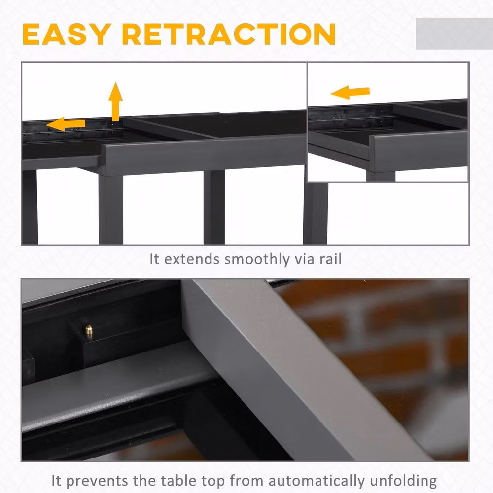 STILVORA Extendable Outdoor Dining Table in Black Metal and Glass – 4