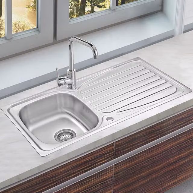 JASSFERRY Stainless Steel Single Bowl Inset Kitchen Sink with Reversible Drainer in Silver – 1