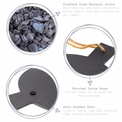 Argon Tableware Round Slate Serving Paddle with Handle, Grey, Diameter: 34 cm – 6