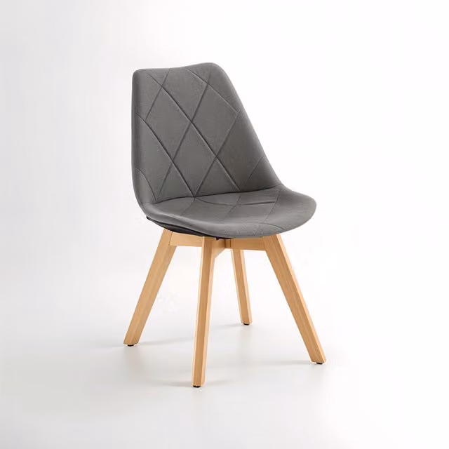 Interiors by Premier Scandinavian Geometric Dining Chair in Grey and Brown Fabric with Beech Wood