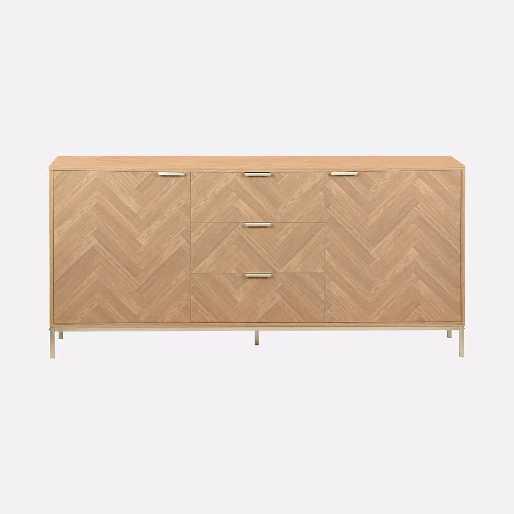 Sweekeek Herringbone Sideboard with 3 Drawers in Light Brown, 160 cm Width – 2