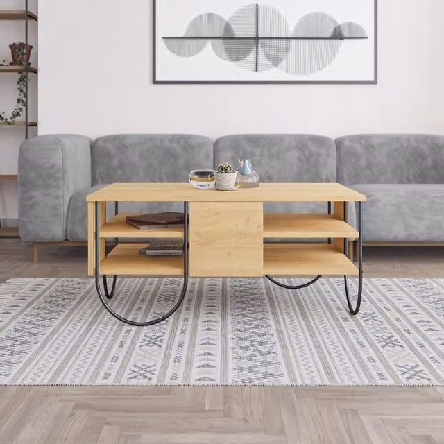 FWStyle 3 Tier Coffee Storage Table in Natural Oak with Scratch Resistant Surface