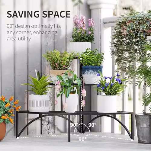 Outsunny 3 Tier Metal Corner Plant Stand, Black, W/D/H: 60 x 60 x 60 cm – 2