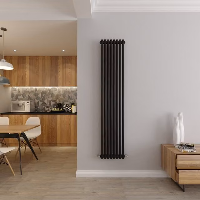 AicaBathroom Vertical Traditional Cast Iron Style 2 Column Steel Radiator in Black, H 180 cm x W 38 cm x D 38 cm
