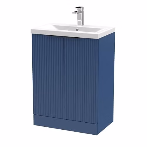 Balterley Blue Floor Standing Bathroom Vanity Unit with Basin and Fluted Front Doors, W/D/H: 61.0 x 39.0 x 85.0 cm – 1
