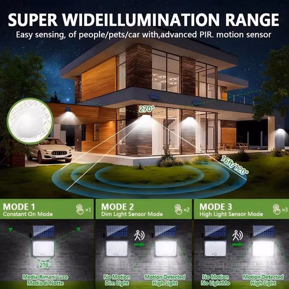 NESTLUNE Solar Motion Sensor Garden Floodlight with 400 LED and Remote Control, Black – 5