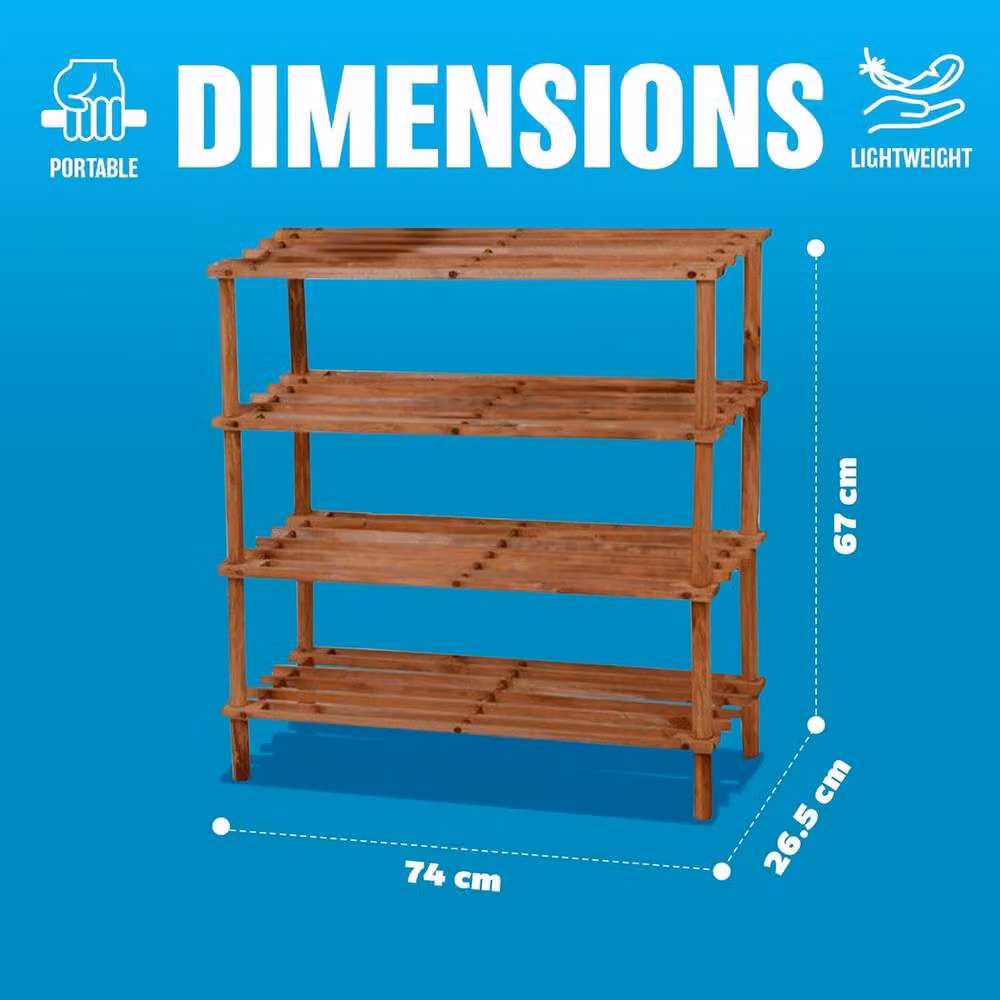 BARGAINS-GALORE 4 Tier Wooden Shoe Rack and Footwear Storage Organiser in Brown Walnut – 3