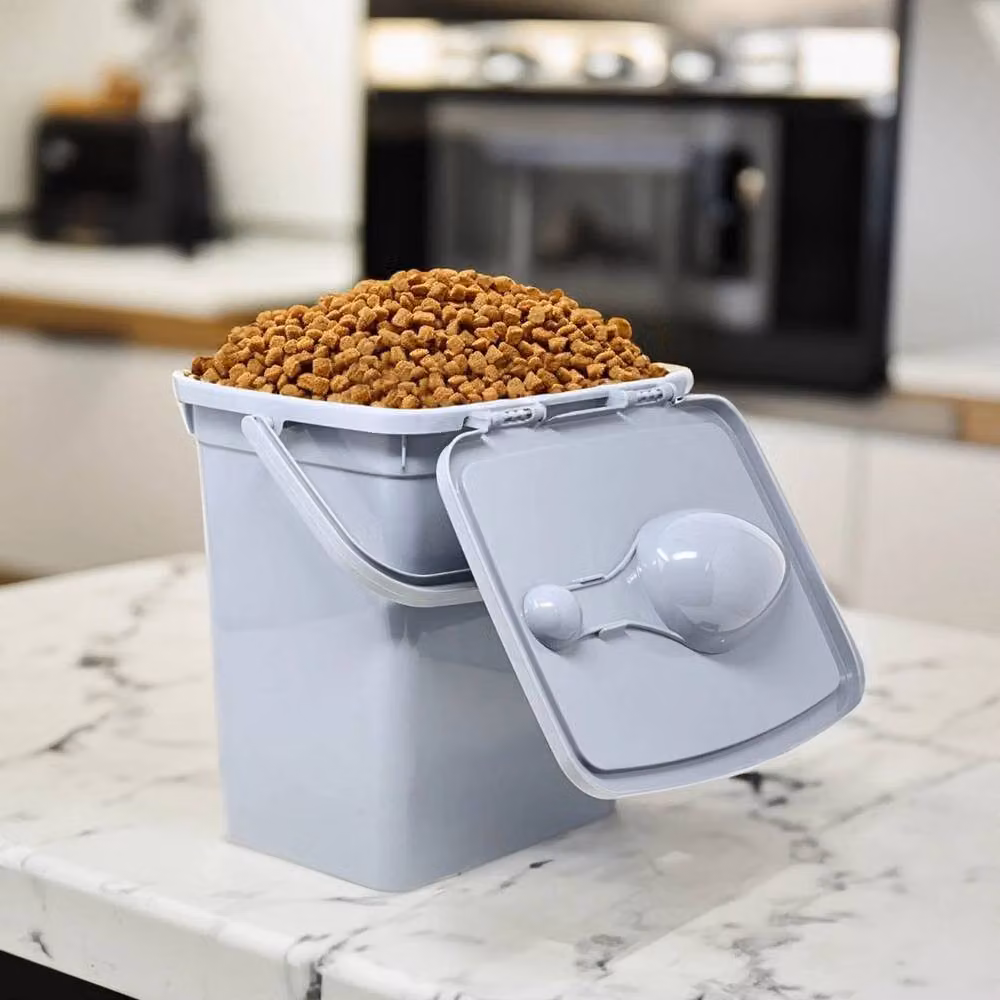 PAWNORA 2-Piece Grey Airtight Plastic Pet Dry Food Storage Set with Spoon, 6 Litre – 3