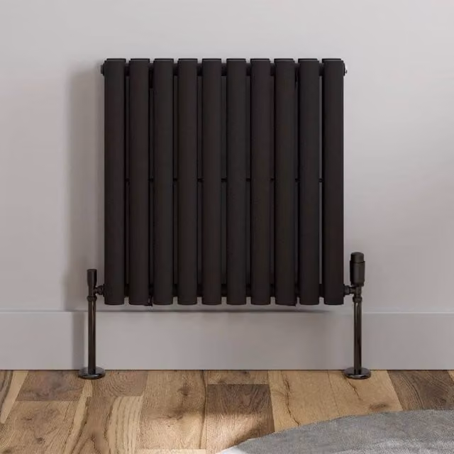 KORVIXA Black Steel Designer Horizontal Radiator, W: 1000 cm, H: 52 cm, D: 5.6 cm