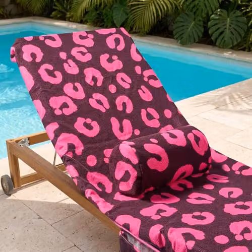OHS Leopard Print Inflatable Bolster Cushion with Removable Microfibre Cover in Burgundy and Pink – 2