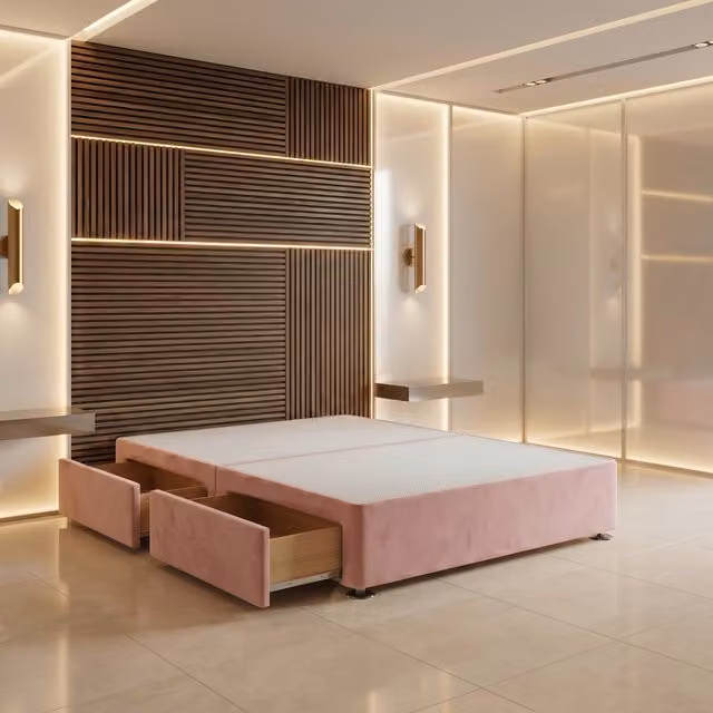 Somnior Beds Ltd Plush Velvet Divan Bed Base with Drawers, Pink, W/D/H: 90 x 190 x 34.5 cm