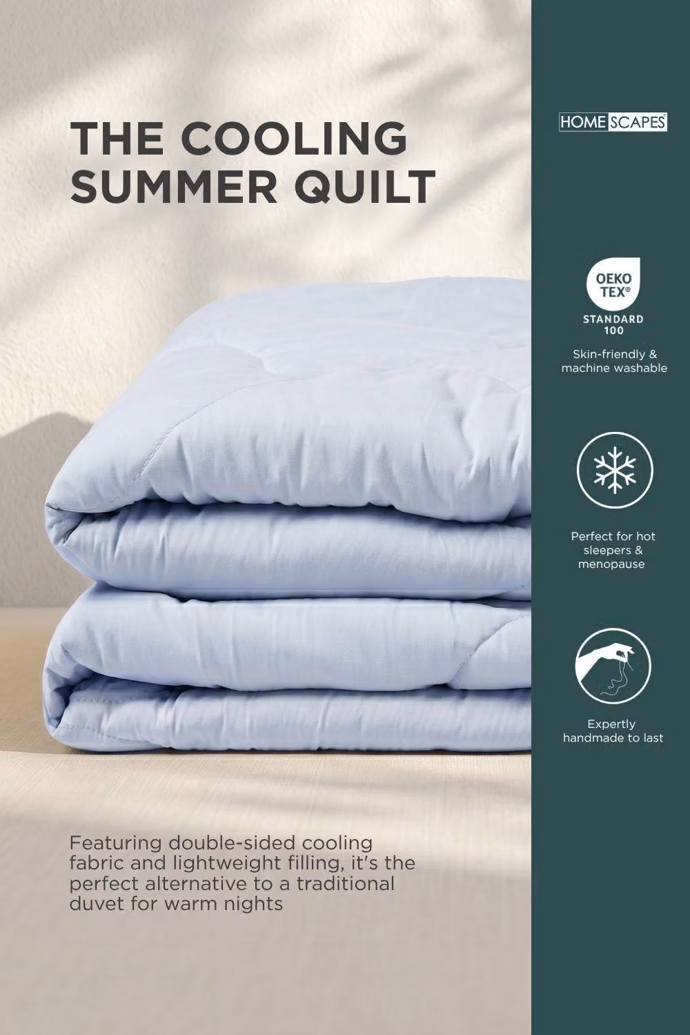 Homescapes Luxury Cooling Summer Coverless Duvet in Blue, King Size – 3