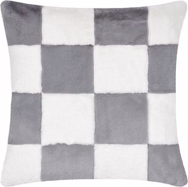 Cozeecheck Square Faux Fur Polyester Filled Cushion in Blue and Grey