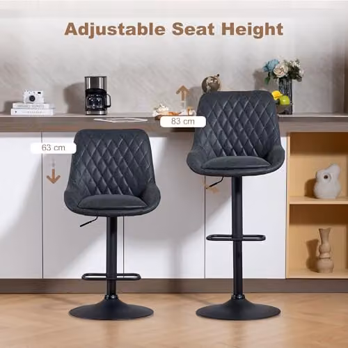 HOMCOM Set of 2 Black Synthetic Leather Swivel Bar Stools with Height Adjustment – 3