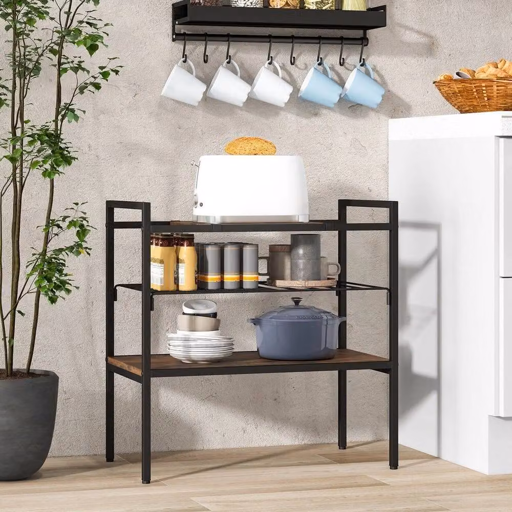 FORGEVIO Industrial 3-Tier Black Metal and Wood Entryway Side Table – 4