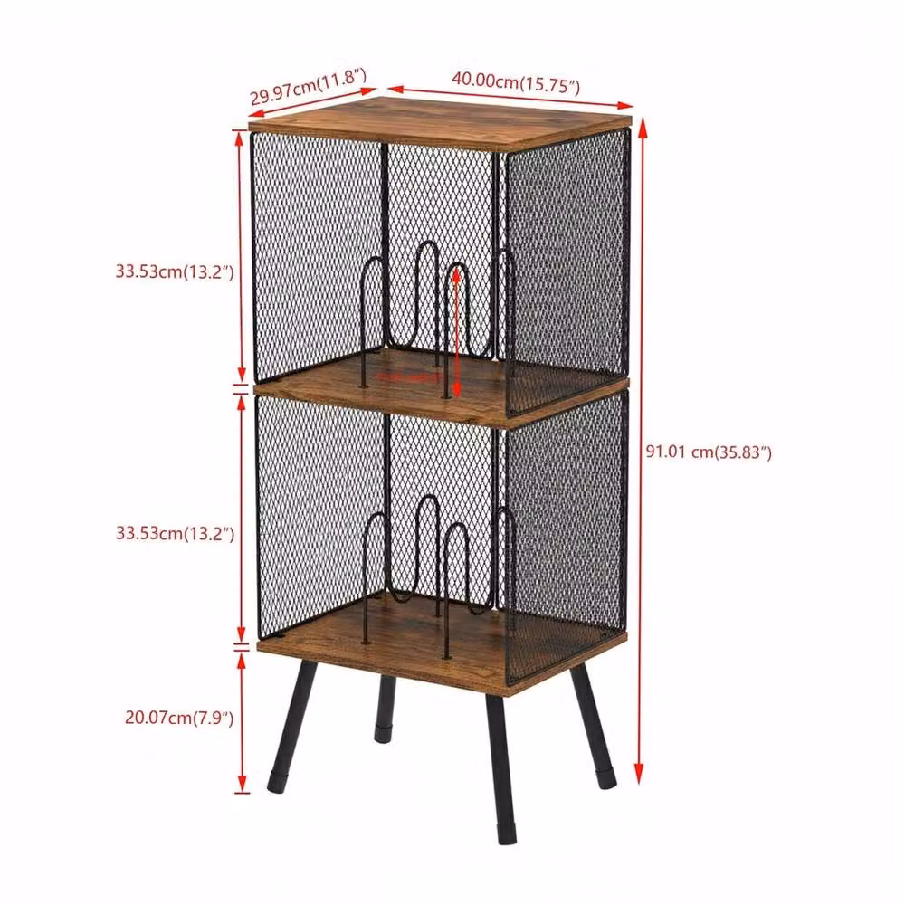FORGEVIO 3-Tier Record Player Stand in Brown, W/D/H: 30 x 30 x 91 cm – 2