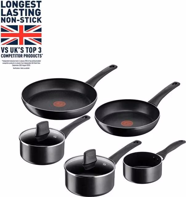 Tefal Titanium Force 5 Piece Non-Stick Frying Pan Set, Black